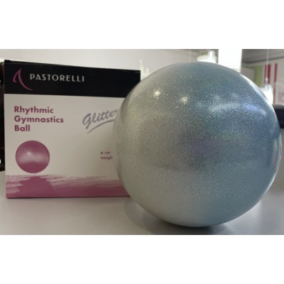 Мяч для художественной гимнастики Pastorelli 18 см Glitter HV серебряный/голубой 400-430 гр